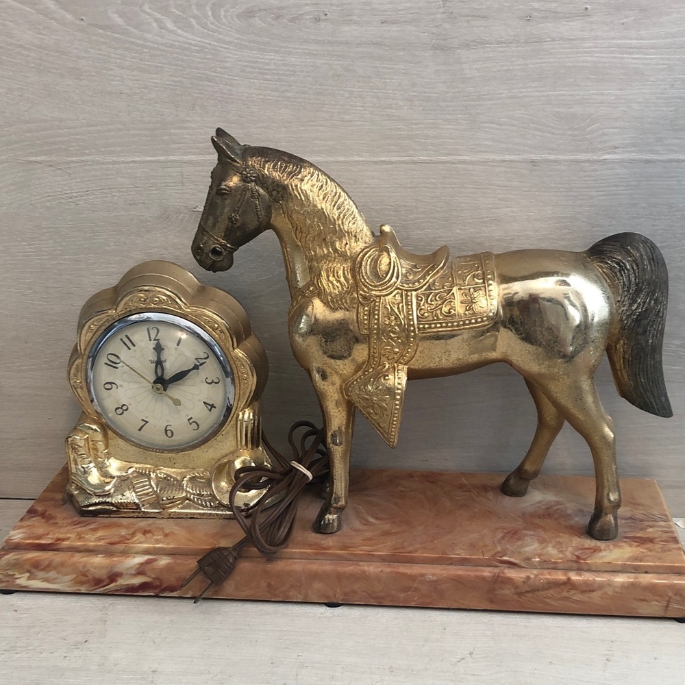 MCM United Horse Cowboy Clock Model 315 Vintage Brass Works See Video Pls Read